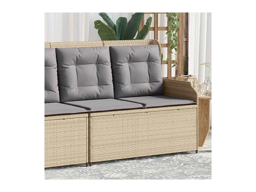 Tuinbankje verstelbaar met kussens poly rattan beige