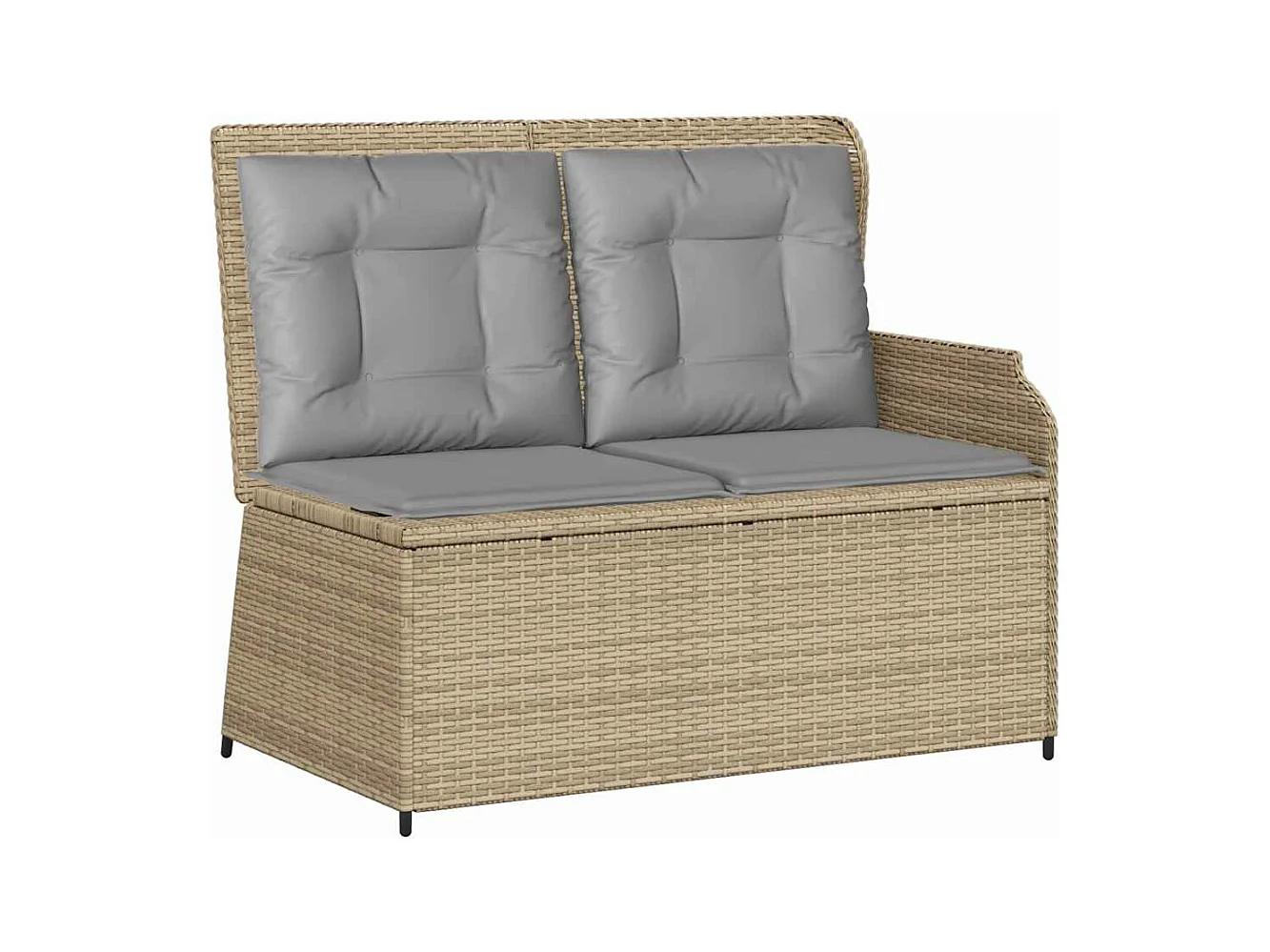 Tuinbankje verstelbaar met kussens poly rattan beige