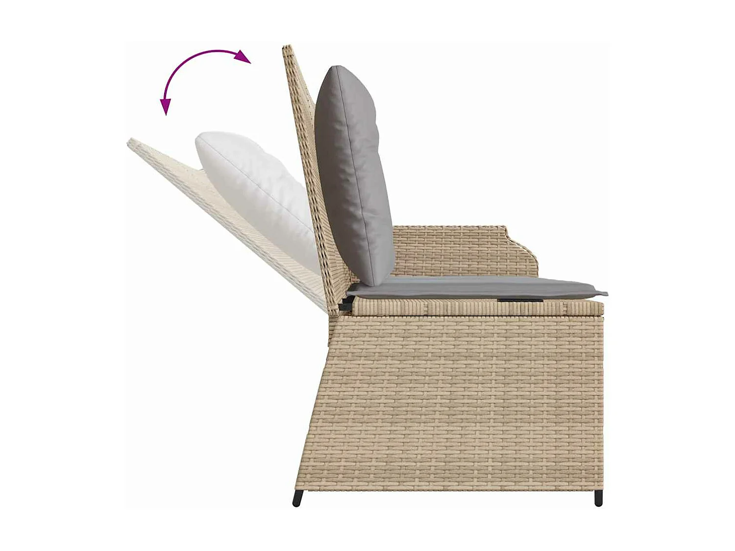 Tuinbankje verstelbaar met kussens poly rattan beige