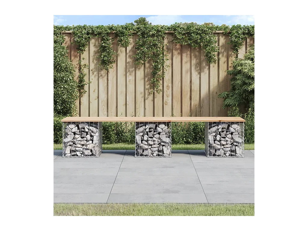 Banc de jardin design de gabion 203x44x42 cm bois massif de pin