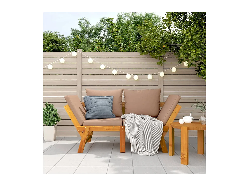 Banc de jardin avec coussins 2 en 1 bois d'acacia massif