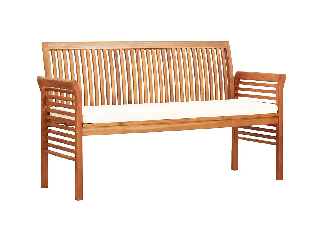 Banco de jardim 3 lugares com almofadão 150 cm acácia maciça