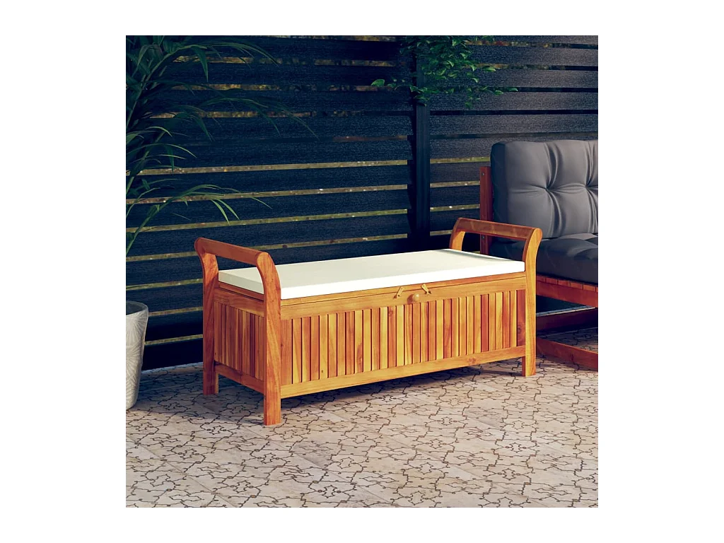 Banc de rangement de jardin avec coussin 126 cm Bois d'acacia