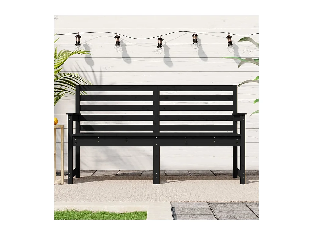 Banco de jardín madera maciza pino negro 159,5x48x91,5 cm