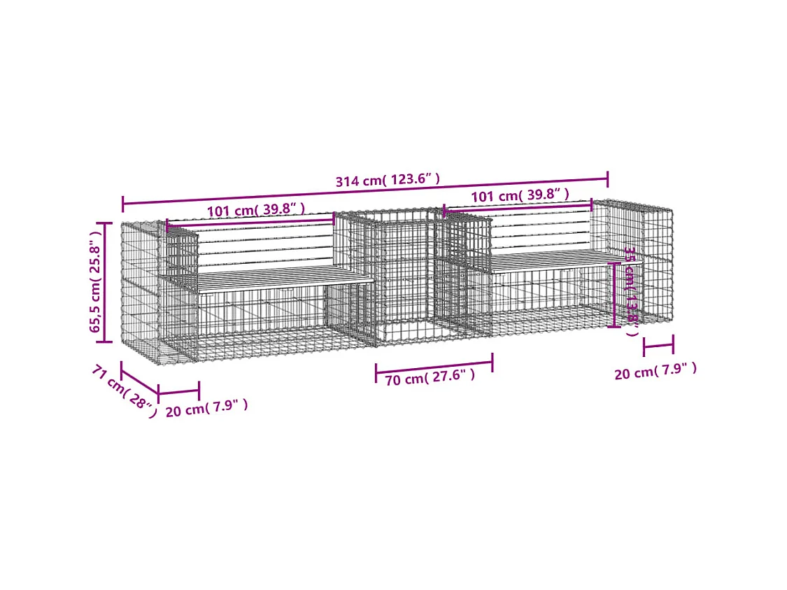 Banc de jardin avec panier en gabion bois massif de douglas