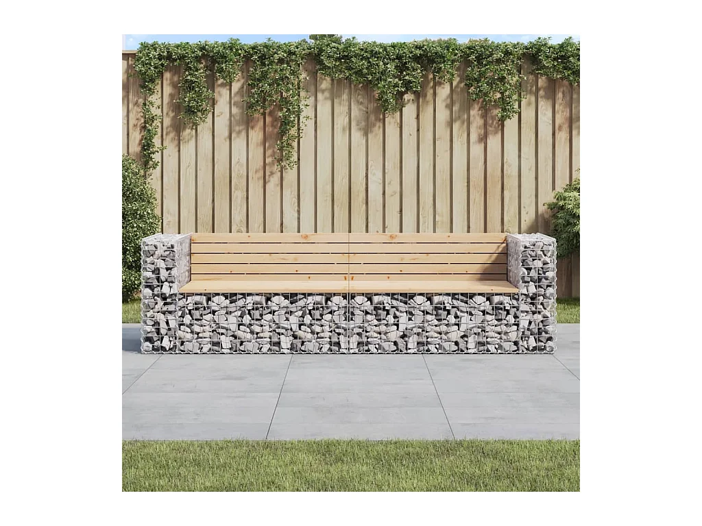 Banc de jardin design gabion 244x71x65,5 cm bois massif de pin