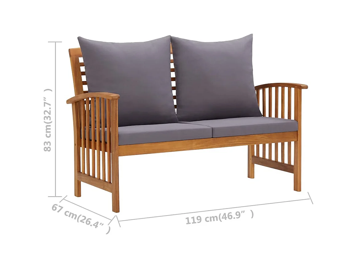 Banco de jardim com almofadões 119 cm madeira de acácia maciça