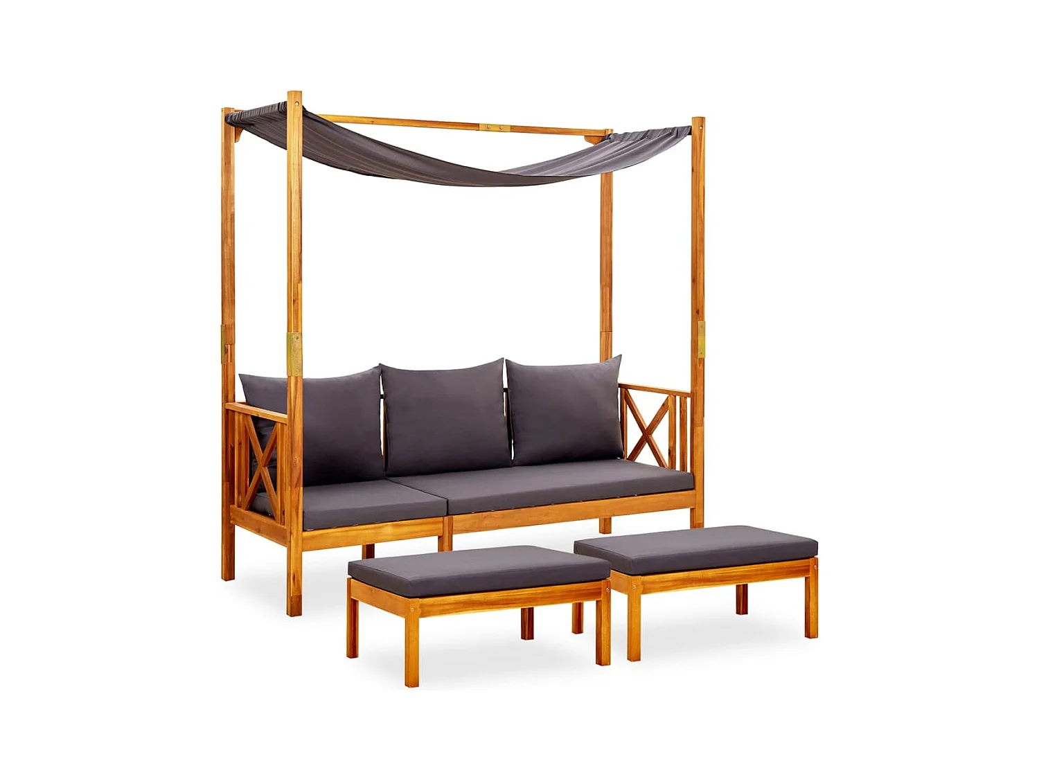 Banc de jardin avec auvent et repose-pieds Bois d'acacia solide