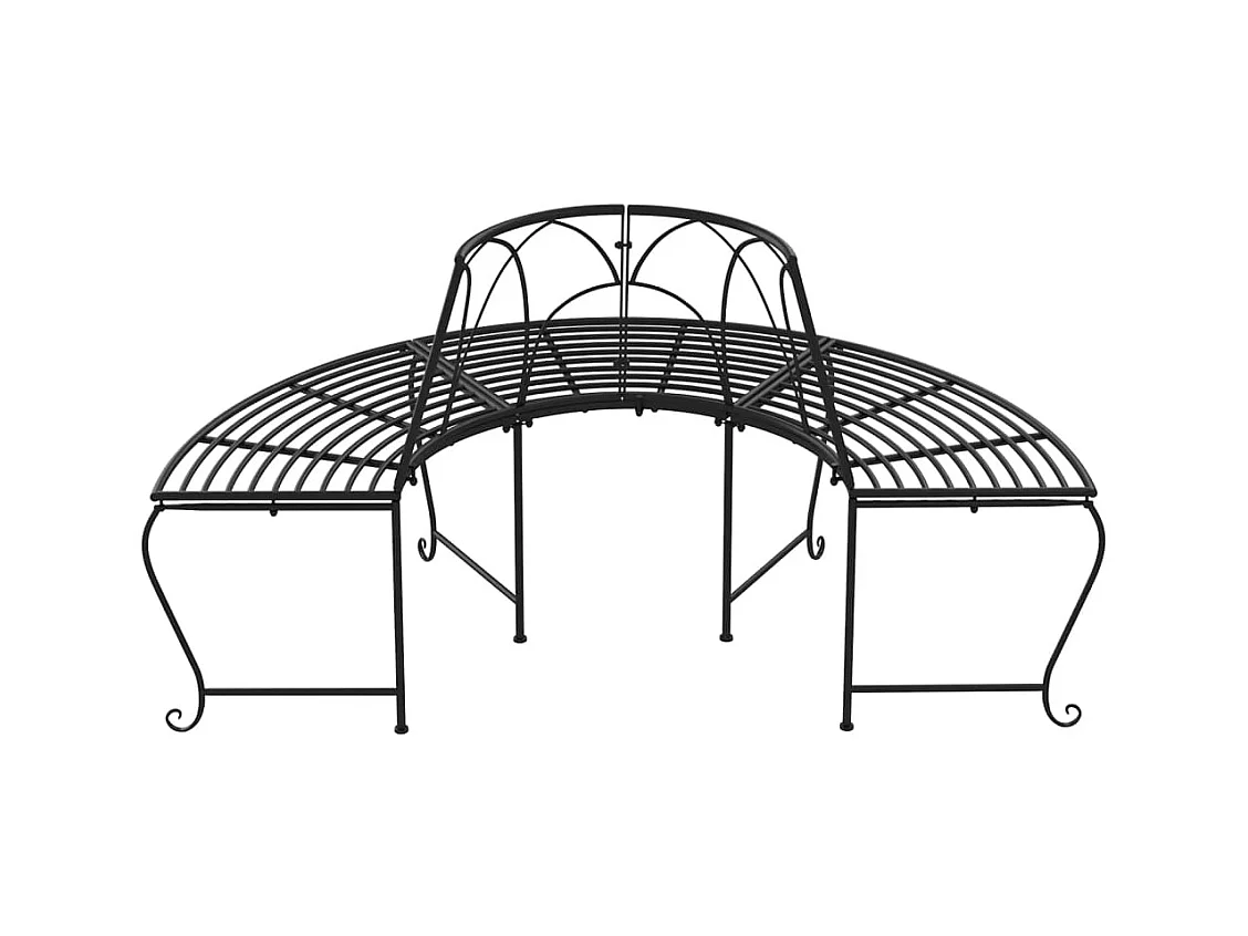 Banc demi-circulaire tour d'arbre 2 pièces Ø159 cm Noir Acier