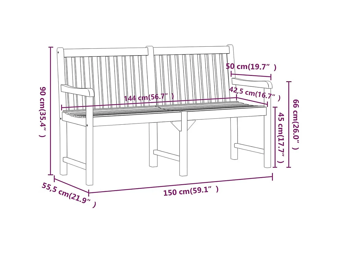 Banc de jardin 150 cm Bois solide d'acacia