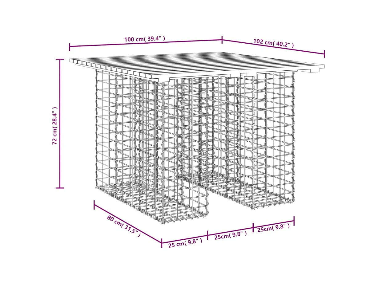 Banc de jardin design gabion 100x102x72 cm bois de pin imprégné