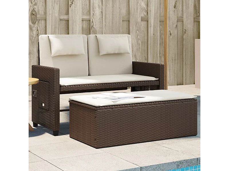 Sillón reclinable de jardín con cojines ratán sintético marrón