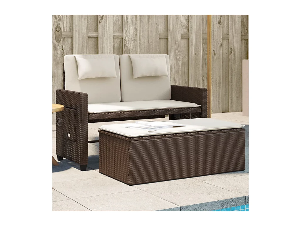 Banc inclinable de jardin avec coussins marron résine tressée