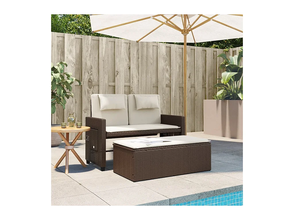 Banc inclinable de jardin avec coussins marron résine tressée