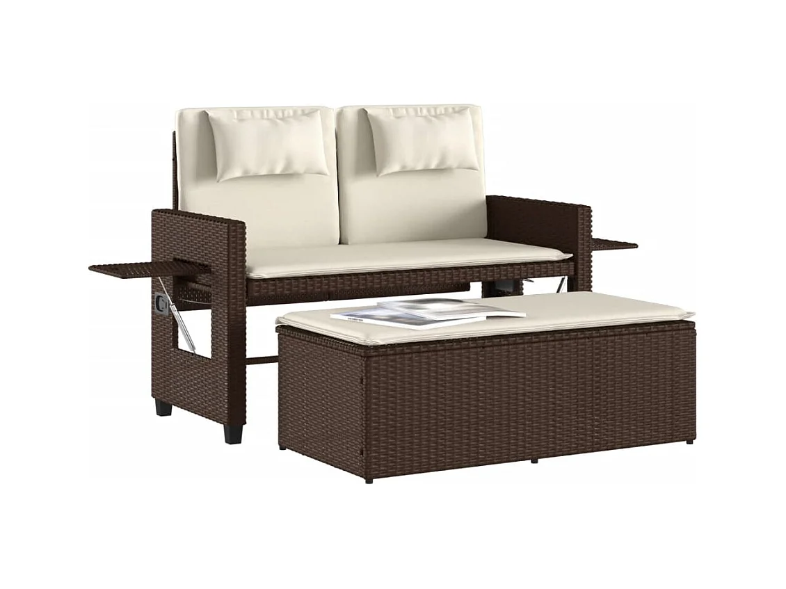 Banc inclinable de jardin avec coussins marron résine tressée