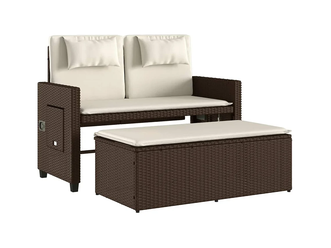 Banc inclinable de jardin avec coussins marron résine tressée