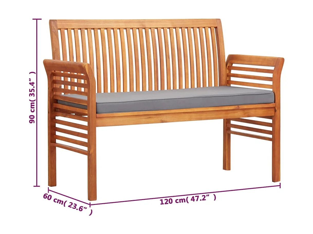 Banco de jardín 2 plazas con cojín madera maciza acacia 120 cm