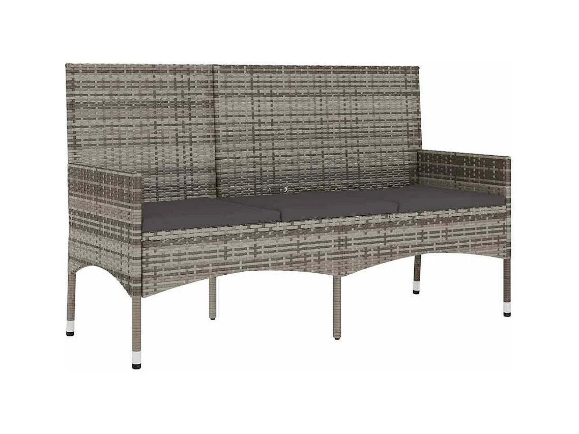 Banco de jardín de 3 plazas con cojines ratán sintético gris