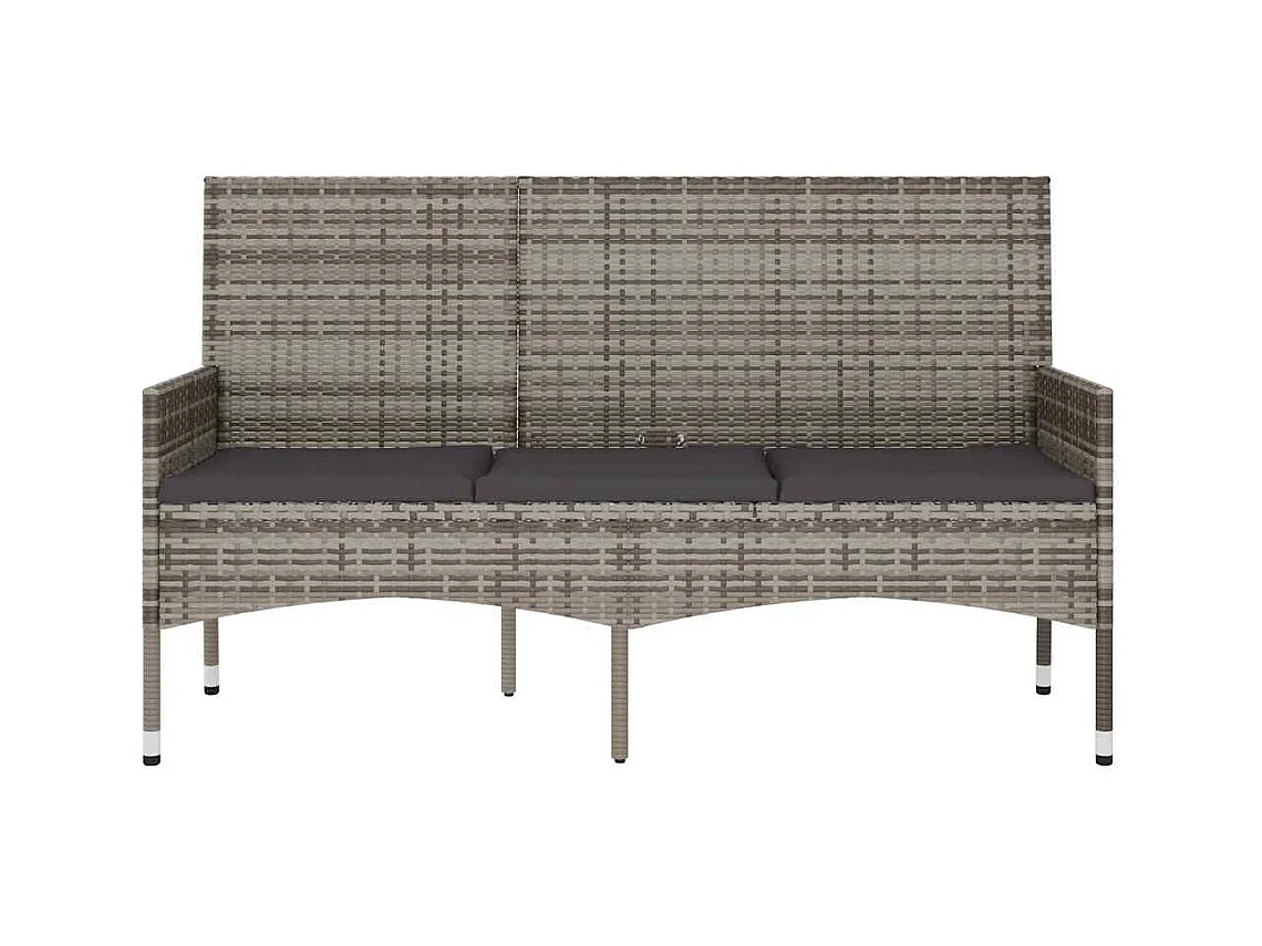 Banco de jardín de 3 plazas con cojines ratán sintético gris