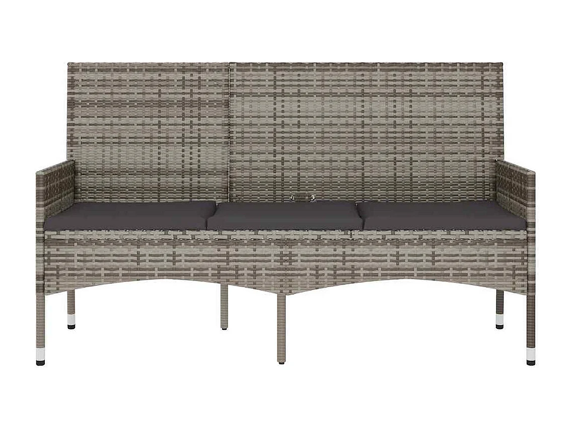 Banc de jardin à 3 places avec coussins Gris Résine tressée
