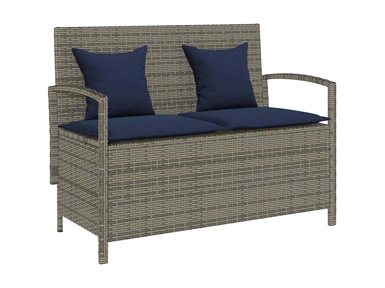 Banco de jardim para arrumação com almofada vime PE cinzento