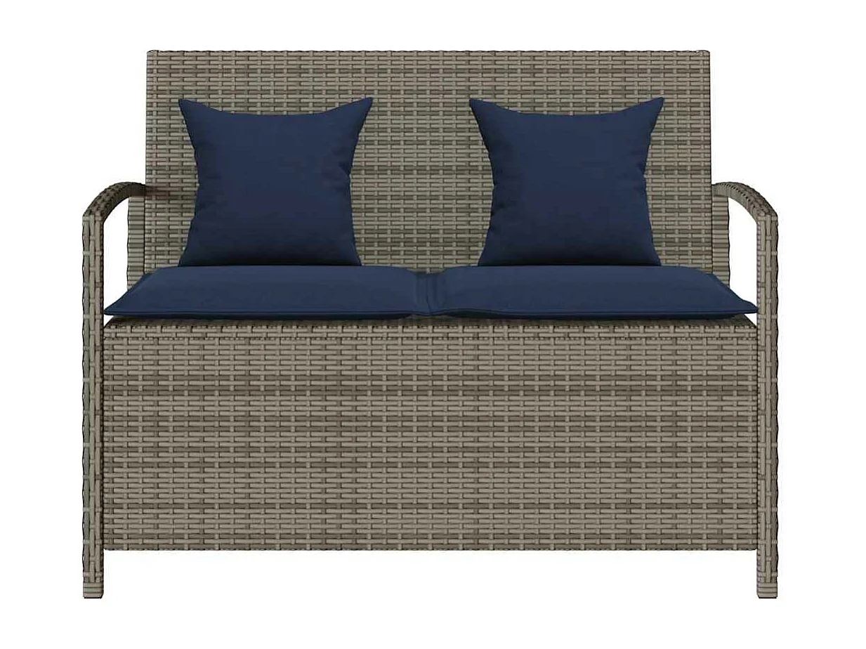 Banco de jardim para arrumação com almofada vime PE cinzento