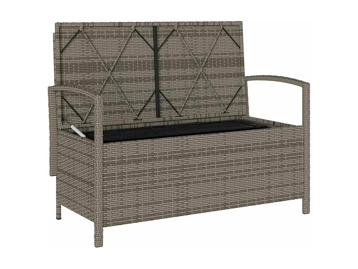 Banco de jardim para arrumação com almofada vime PE cinzento