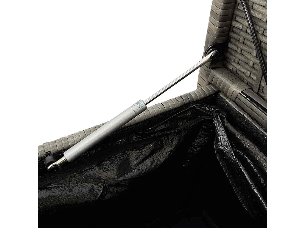 Banco de jardim para arrumação com almofada vime PE cinzento