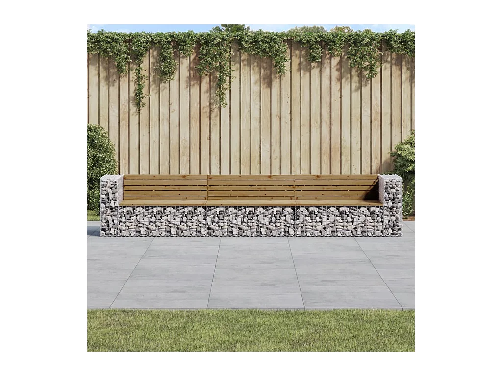Banc de jardin design gabion 347x71x65,5cm bois de pin imprégné