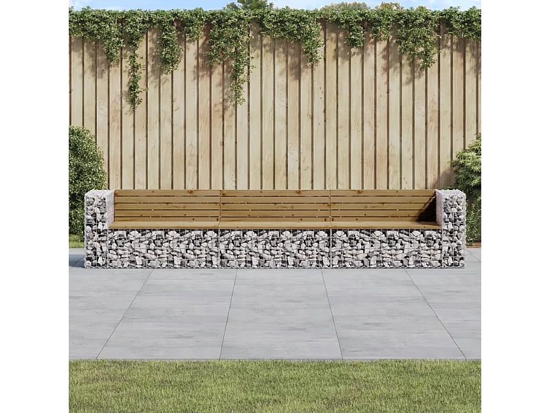 Banco de jardim com design gabião 347x71x65,5cm pinho impregnado
