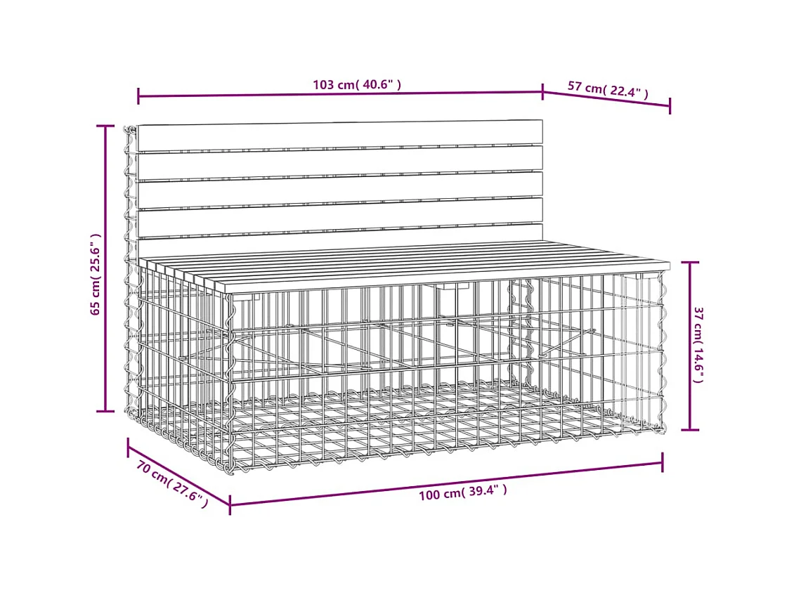 Banc de jardin design gabion 103x70x65cm bois massif de douglas