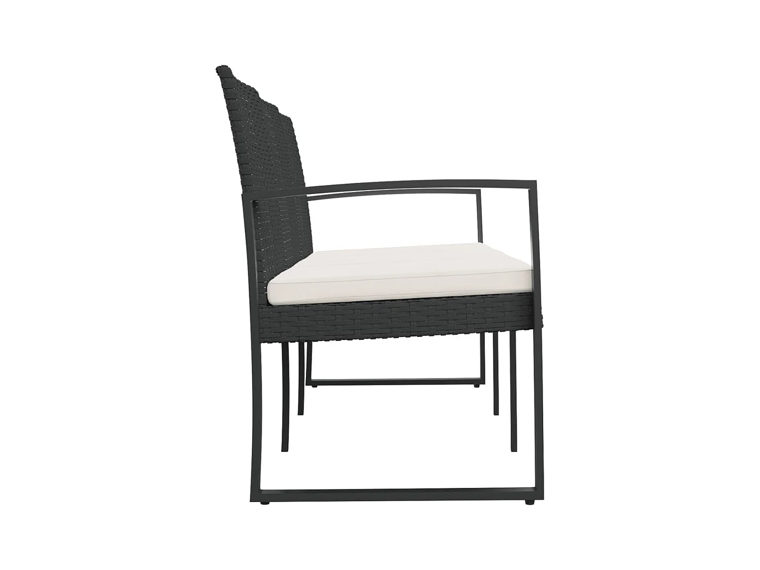 Banc de jardin à 3 places avec coussins noir rotin PP