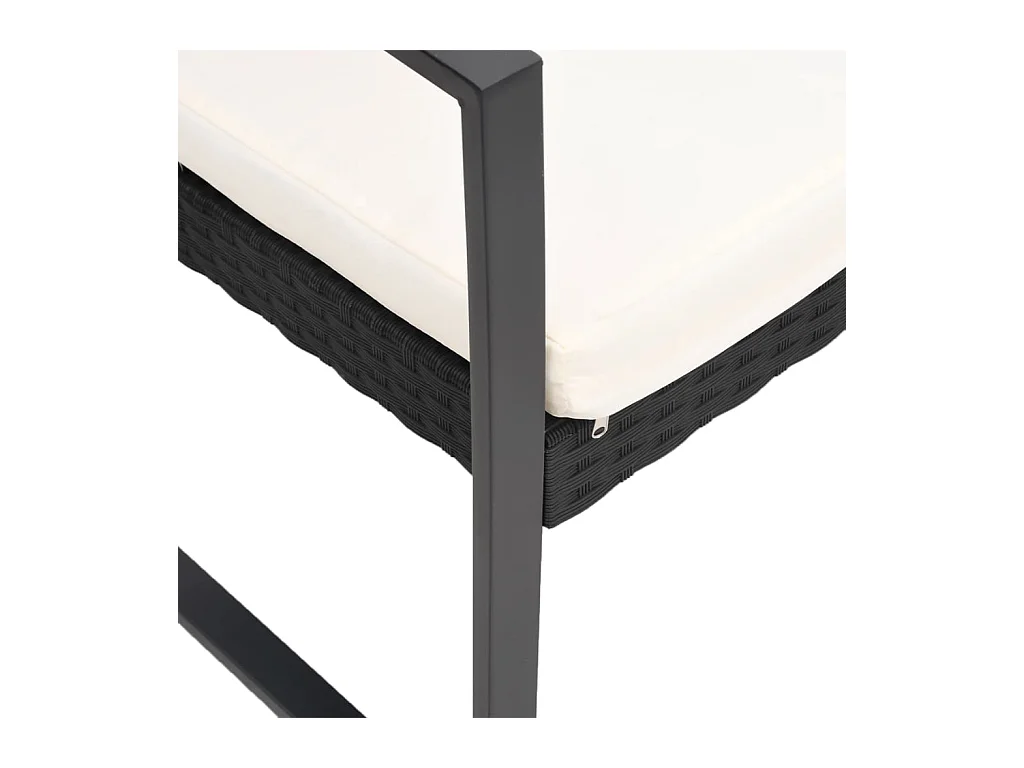 Banc de jardin à 3 places avec coussins noir rotin PP