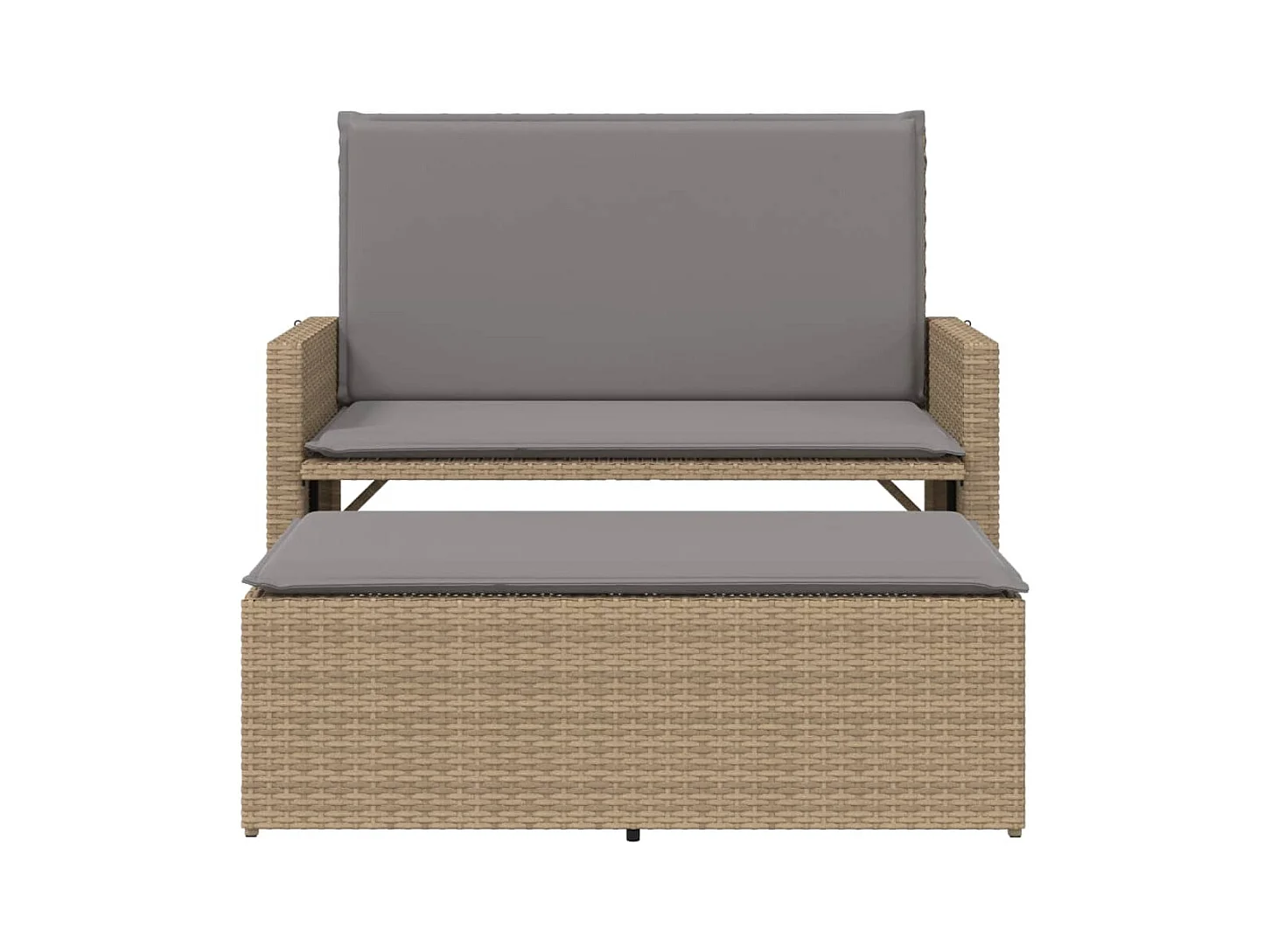 Banco de jardín con cojines y reposapiés ratán sintético beige