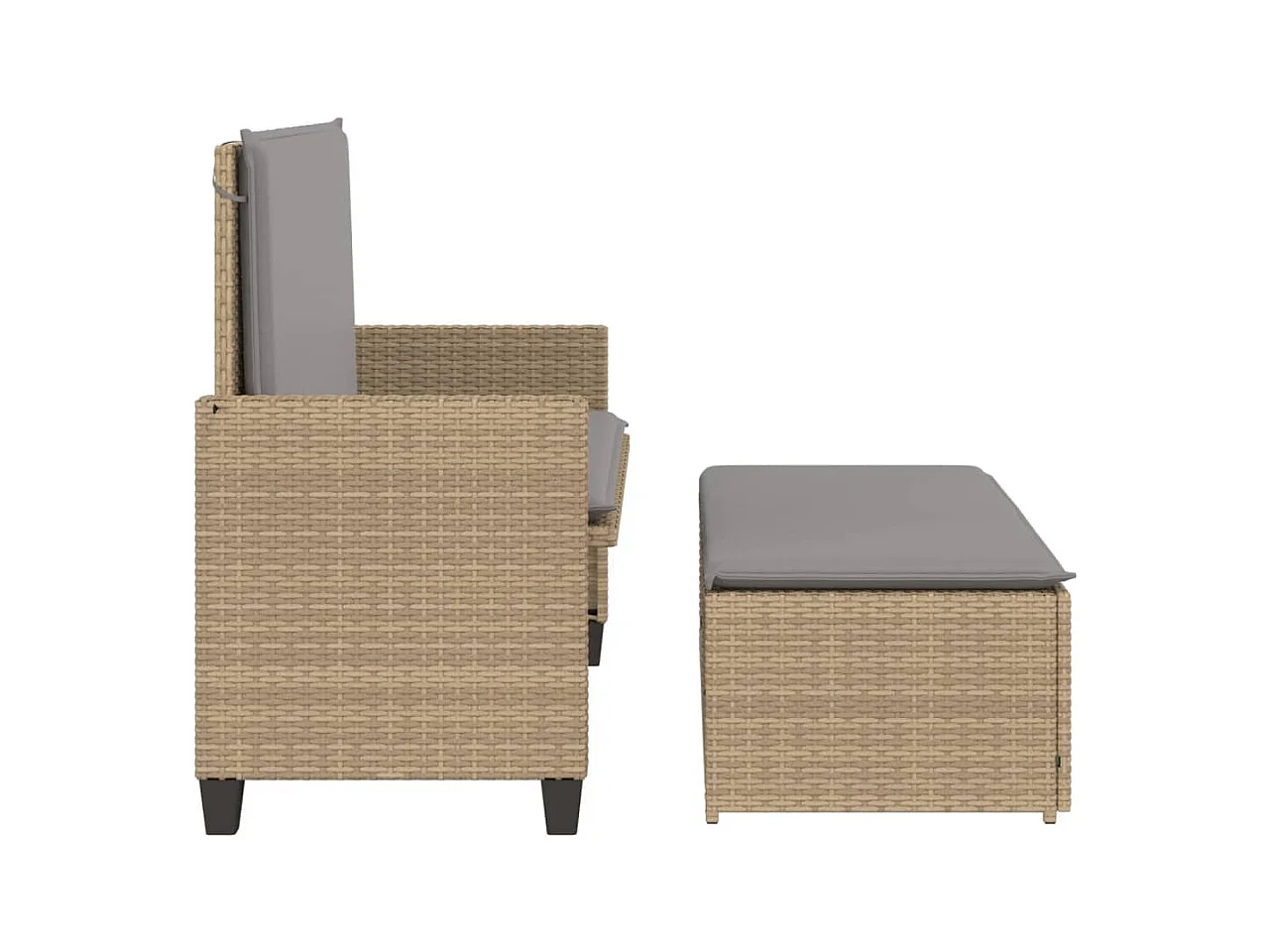 Banco de jardín con cojines y reposapiés ratán sintético beige