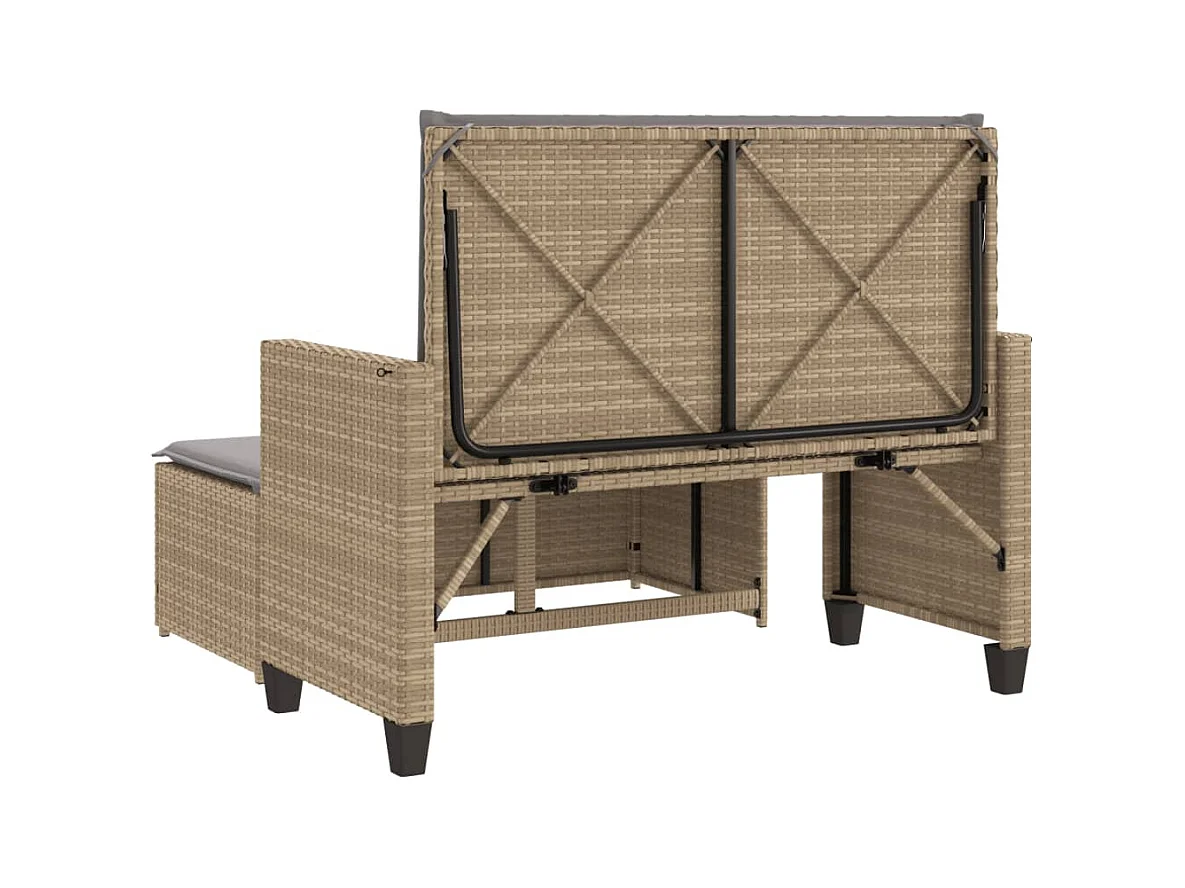 Banco de jardín con cojines y reposapiés ratán sintético beige