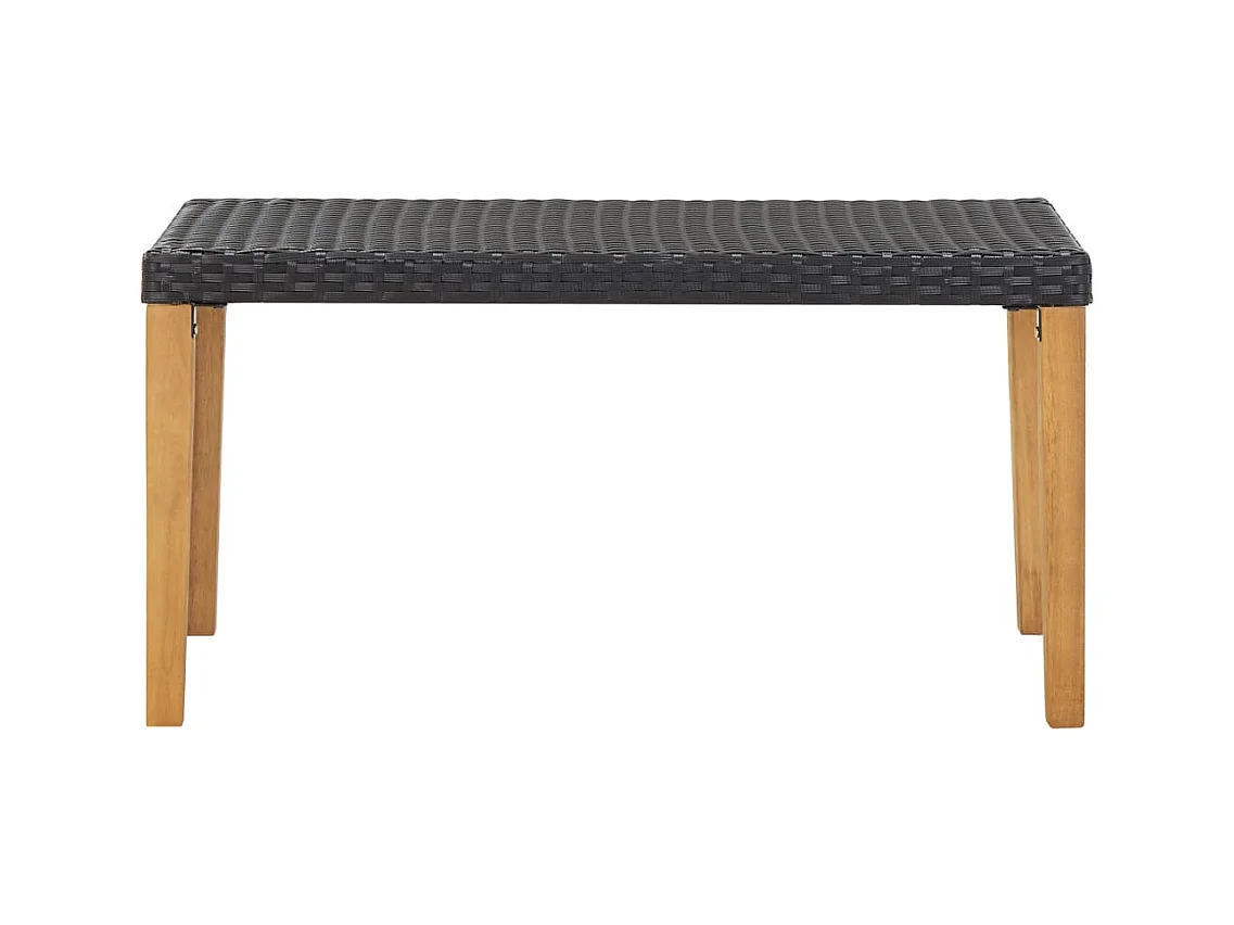 Banco de jardín ratán sintético y madera de acacia negro 120 cm