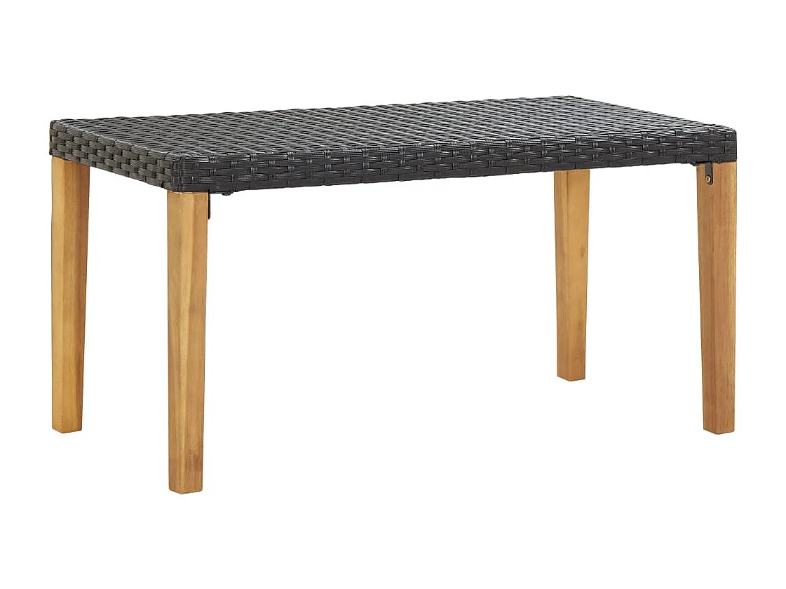 Banco de jardín ratán sintético y madera de acacia negro 120 cm