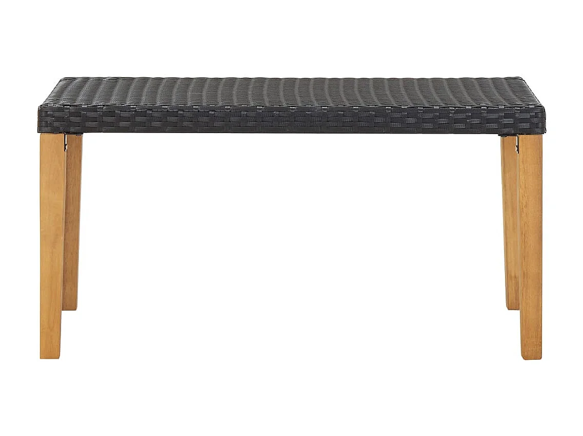 Banco de jardín ratán sintético y madera de acacia negro 120 cm