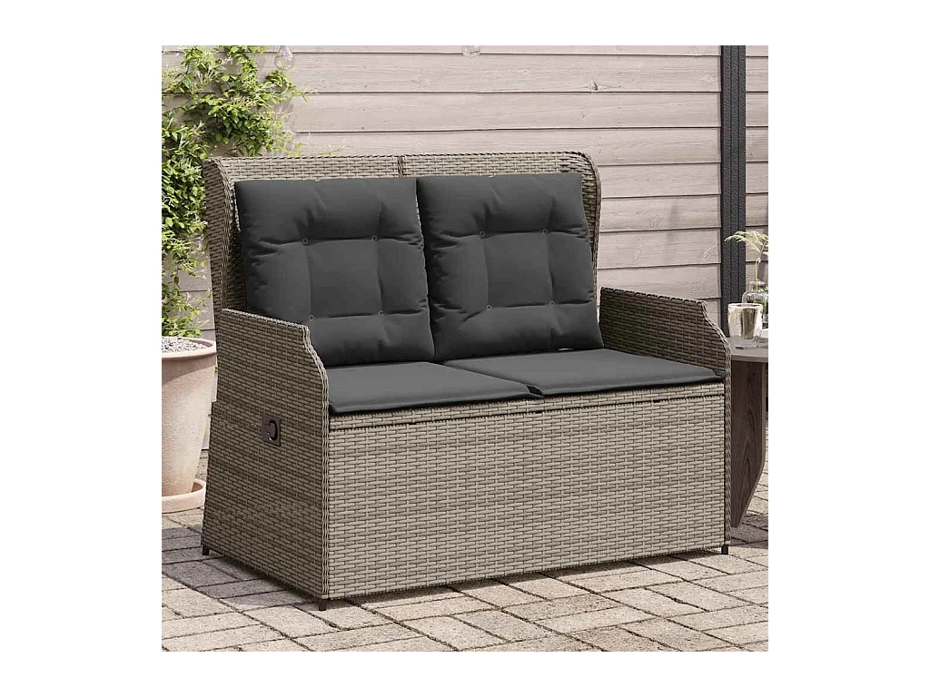 Sillón reclinable de jardín con cojines ratán sintético gris