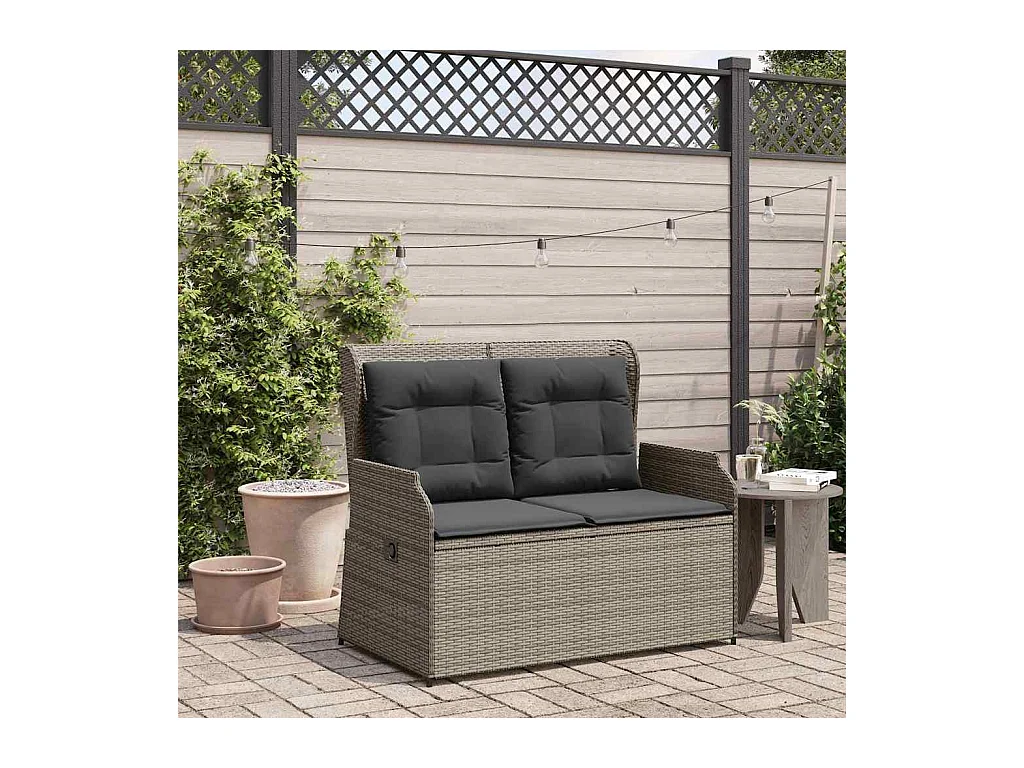 Sillón reclinable de jardín con cojines ratán sintético gris