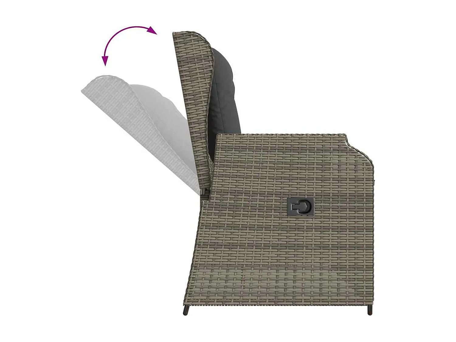 Sillón reclinable de jardín con cojines ratán sintético gris