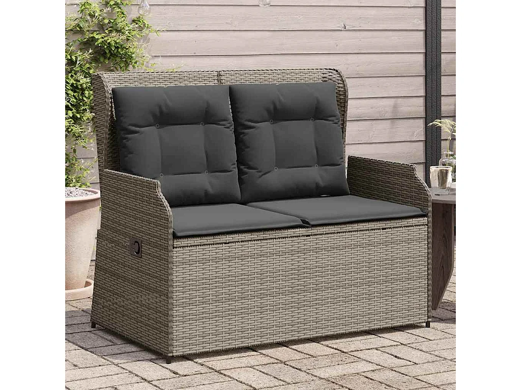Banc inclinable de jardin avec coussins gris résine tressée