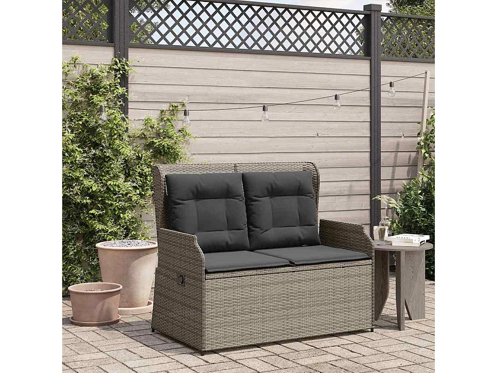Banc inclinable de jardin avec coussins gris résine tressée