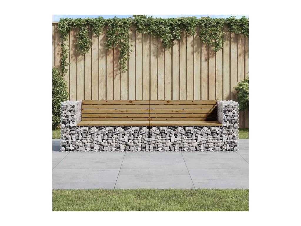 Banc de jardin design gabion 244x71x65,5cm bois de pin imprégné