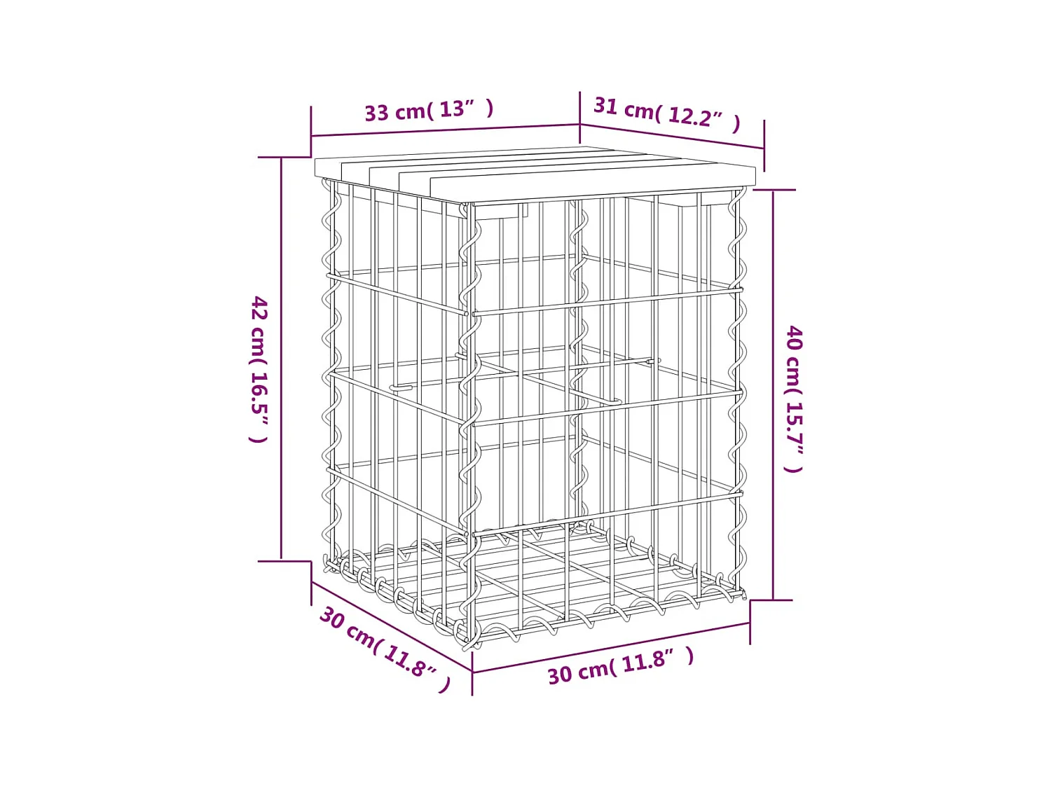 Banco jardín diseño gaviones madera abeto Douglas 33x31x42 cm