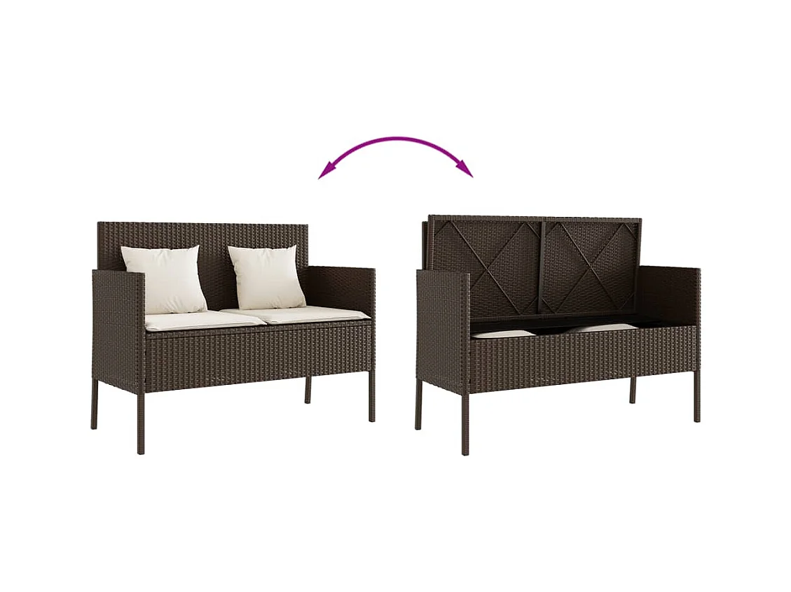 Banc de jardin avec coussins marron résine tressée