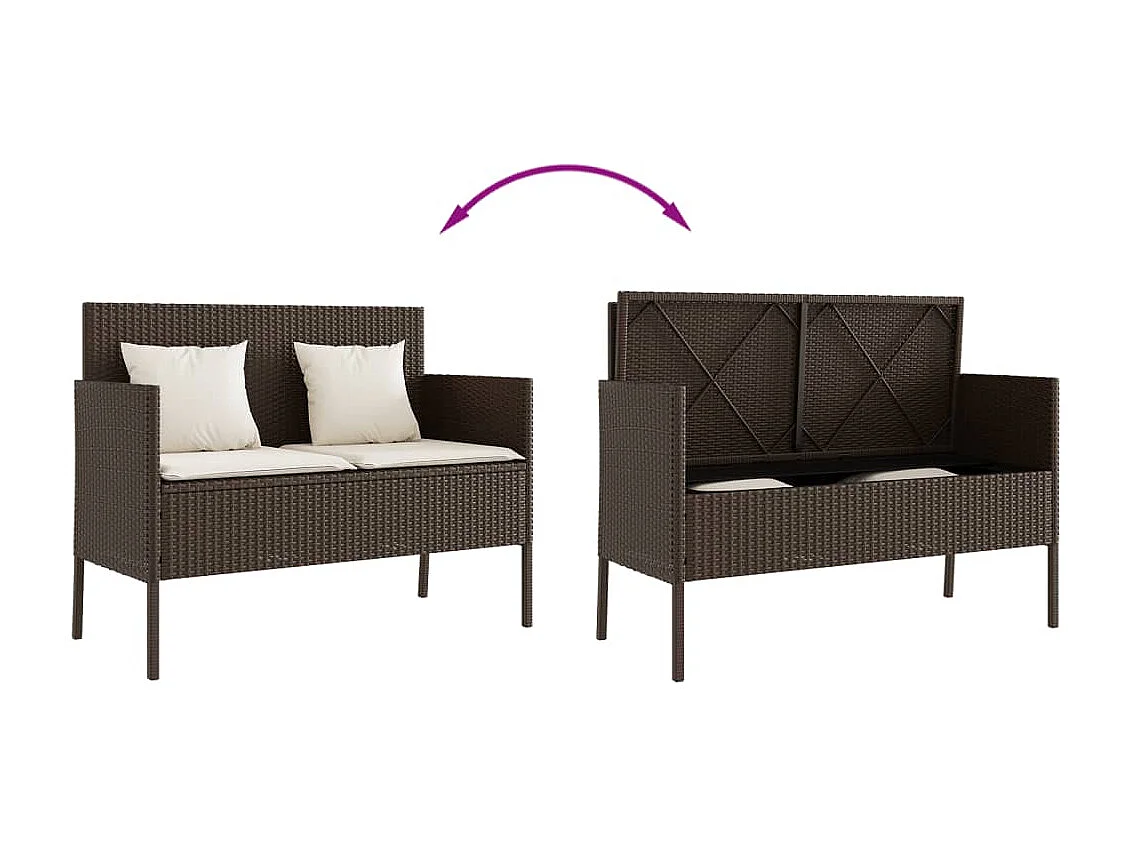 Banc de jardin avec coussins marron résine tressée