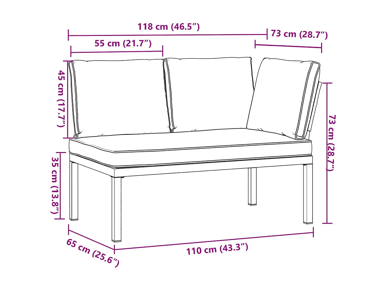 Banc de jardin avec coussins noir aluminium