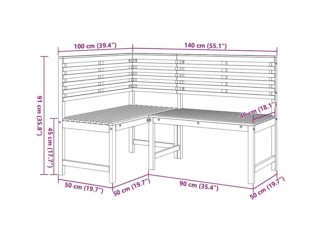 Tuinhoekbank 140 cm massief acaciahout